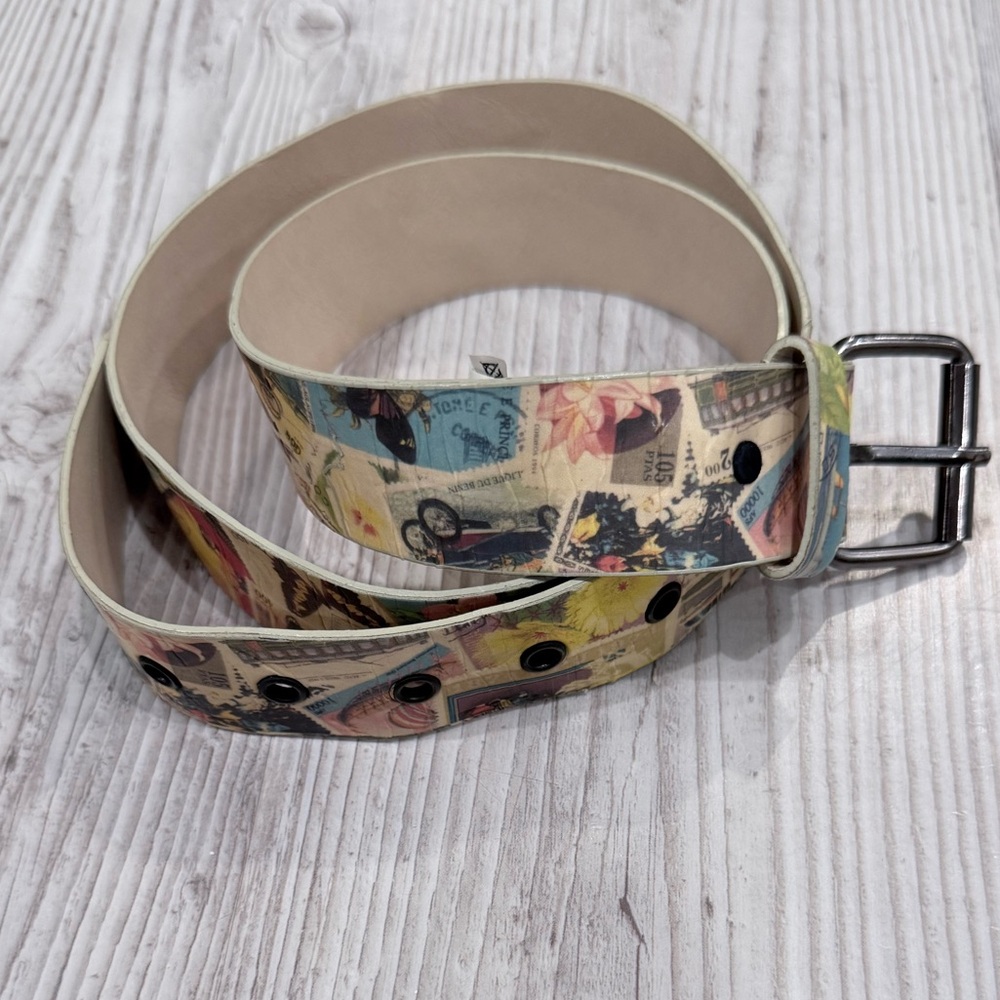 Vintage Print Belt with Silver Buckle